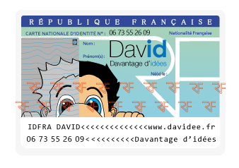 Carte d'identité française personnalisée avec un personnage sortant de l'emplacement du cadre photo